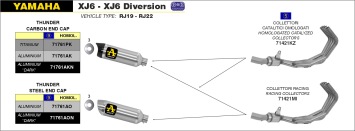 Arrow Street Thunder Aluminium Black Carby Endcap met E-keur incl. RVS Voorbochten met Katalysator Yamaha XJ6 / Diversion 2009 > 2015