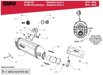 BOS Desert Fox RVS Matt Einddemper met E-keur BMW R 1200 GS / Adventure 2013 / 2016