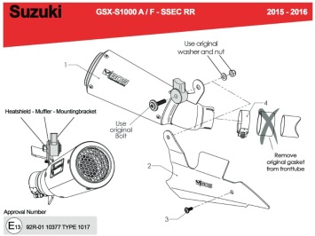 BOS SSEC RR Carbon Steel Einddemper met E-keur Suzuki GSX-S 1000 2015 - 2017