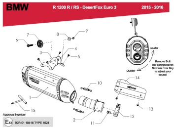 BOS Desert Fox RVS Matt Einddemper met E-keur BMW R 1200 R 2015 > 2016