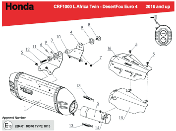 BOS Desert Fox RVS Matt Einddemper met E-keur Honda CRF 1000 Africa Twin (SD04) 2015 - 2017