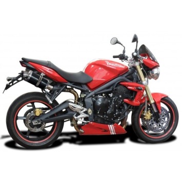 Delkevic slip-on kit Oval Carbon 225mm zonder e-keur - Street Triple R (2009-2012)