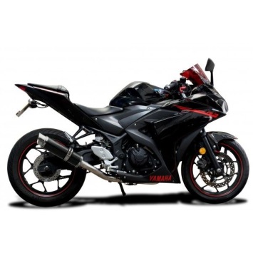 Delkevic volledig systeem Round Carbon 350mm zonder e-keur - YZF-R3 (2015-2020) MT03 (2017-2020)