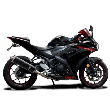 Delkevic volledig systeem Oval Carbon 450mm zonder e-keur - YZF-R3 (2015-2020) MT03 (2017-2020)