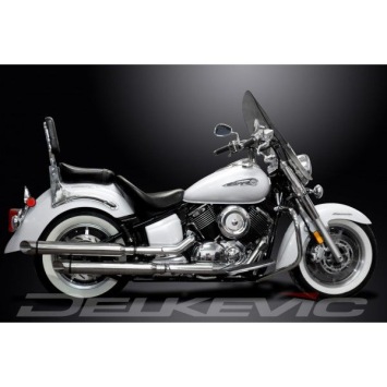 Delkevic slip-on kit SLASH CUT Round RVS 550mm zonder e-keur - XVS1100/A Dragstar 1998-2009