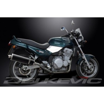 Delkevic slip-on kit Oval Carbon 450mm zonder e-keur - Trident 750/900 (1991-1993)