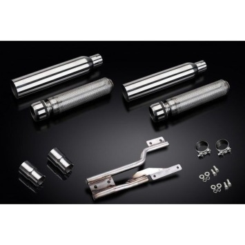 Delkevic slip-on kit Round RVS 410mm zonder e-keur - VTX1300R 05-07, VTX1300S 03-07