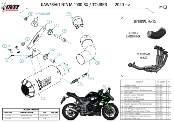 Mivv MK3 Carbon Einddemper zonder E-keur Kawasaki NINJA 1000 SX / Tourer 2020 > 2024