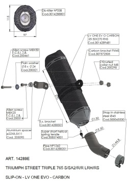 LV One Evo Carbon Slip-on Einddemper zonder E-keur TRIUMPH STREET TRIPLE 765 S-SA2-R-RS 2017 - 2022