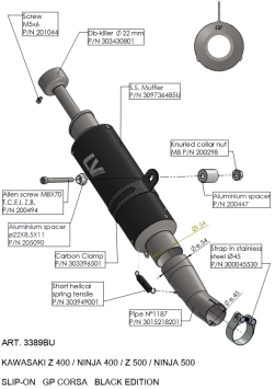 Leovince GP Corsa Black Edition Einddemper zonder E-keur Kawasaki Ninja 500 / SE 2024 - 2025
