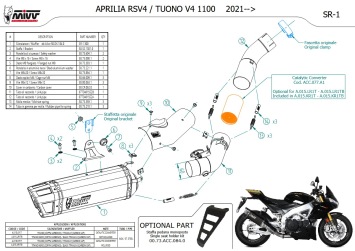 Mivv SR-1 Titanium Einddemper met E-keur Aprilia Tuono V4 1100 2021 - 2024