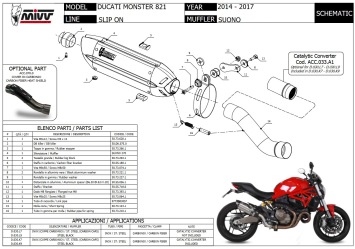 Mivv Suono RVS Black Slip-on Einddemper met E-keur Ducati Monster 821 2014 > 2017