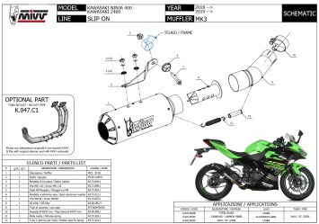 Mivv MK3 Carbon Einddemper zonder E-keur Kawasaki Z400 2019 > 2023