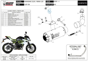 Mivv MK3 Carbon Einddemper zonder E-keur Kawasaki Z125 2019 > 2024