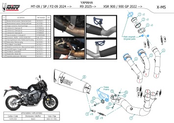 Mivv X-M5 Volledig Uitlaatsysteem zwart RVS zonder E-keur Yamaha MT-09 / SP / FZ-09 2024 -> , R9 2025 ->, XSR 900 / 900 GP 2022 ->