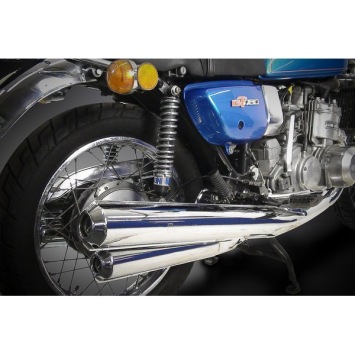 SUZUKI GT750 M/A/B 75-77 KETTLE volledig systeem zonder e-keur verchroomde replica van originele uitlaat