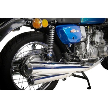 SUZUKI GT750 M/A/B 75-77 KETTLE volledig systeem zonder e-keur verchroomde replica van originele uitlaat