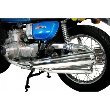 SUZUKI GT750 M/A/B 75-77 KETTLE volledig systeem zonder e-keur verchroomde replica van originele uitlaat