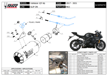 Mivv MK3 Carbon Einddemper met E-keur Yamaha YZF 600 R6 2017 > 2021