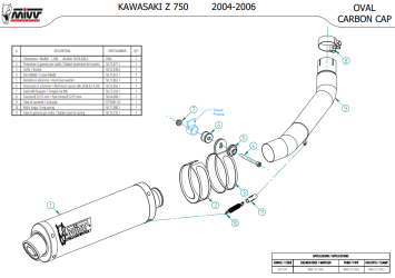 Mivv Oval RVS Slip-on Einddemper met E-keur Kawasaki Z 750 2004 > 2006